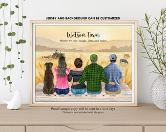 Personalised Farmer Family-Farmer Family Portrait-Custom Gift for Farmer-Farming Gift-Farm Gift for Grandparents-Custom Family Farm print