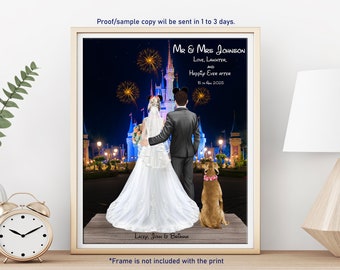 PERSONALSED DISNEYLAND WEDDING-Custom Disney Inspired Wedding Portrait-Mr & Mrs Wedding Present-Gift For Disney Couple-1st Anniversary Gift