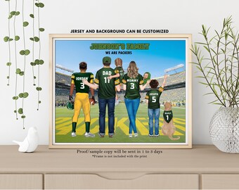 FOOTBALL FAMILY Portrait-Christmas Gifts Daddy's Dream Team-NFL Family Portrait-Cartoon Football Family Print-Personalized Football Fan Gift