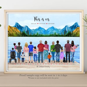 PERSONALISED FAMILY PORTRAIT-Large Family Print-Family Wall Art-Family Illustration-Christmas Gift for Mom-Large Family Drawing With Pets
