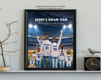 PERSONALISED BASEBALL FAMILY Gift-Father's Day Gift-Gift For Dad-Custom Baseball Team Portrait-Daddy's Dream Team-Softball Family-Dad Gift