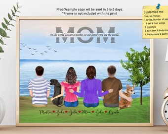 MOTHER DAUGHTER PORTRAIT Print Gift For Mother’s Day-Gift From Kids Custom Dog Mom Family Portrait-Mom And Kids Picture Frame Gift For Mum