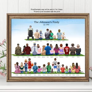 Custom Family Portrait with Pets, Large Family Print,Christmas Gift for Family from Daughter,Husband Gift, Personalized Wall Art,Family Gift