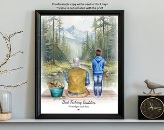 Christmas Gift For Dad-Personalized FISHING DAD GIFT-Grandpa and Grandson Best Fishing Buddies-Custom Fishing Gift For Son-Fishing Wall Art