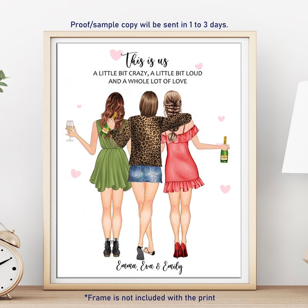 PERSONALIZED BEST FRIENDS Print-Custom 3 Friend Print-Three Best Friend gift picture-Group of Three Best Friends gift-Custom Gift For Friend