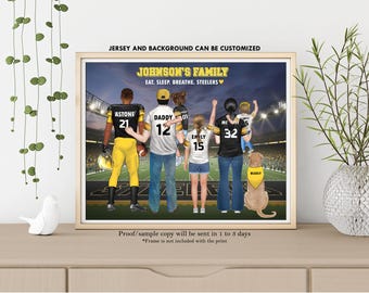 FAMILY PORTRAIT with Sports Jersey-NFL Football Family Team Print-Acrisure Stadium-Dad Football Favorite Team-Personalized Family Wall Art