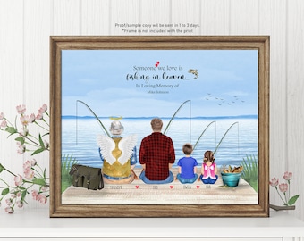GRANDFATHER IN HEAVEN memorial Frame Fishing wall art Personalized Memorial Fishing print Missing dad Loss of Grandpa Granddad in heaven