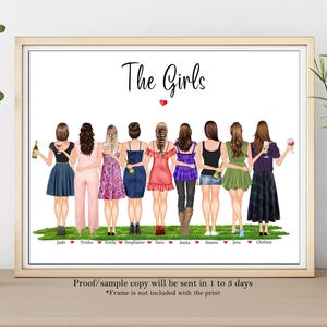 Best friend gift, group of friends print, best friend print, best friend picture, friendship illustration, friendship gift, girl group print