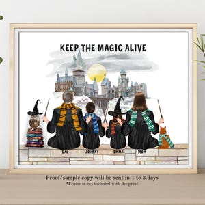 CUSTOM WIZARD FAMILY Print with Pets-Magic wizard school personalized print-Wizards Family fan-Magic school fans