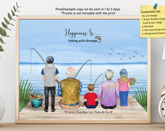 FATHERS DAY Gift for GRANDPA, Fishing with Grandad, Personalized Fathers day Family Print, Grandson and Family Print,Father’s Day Print Gift