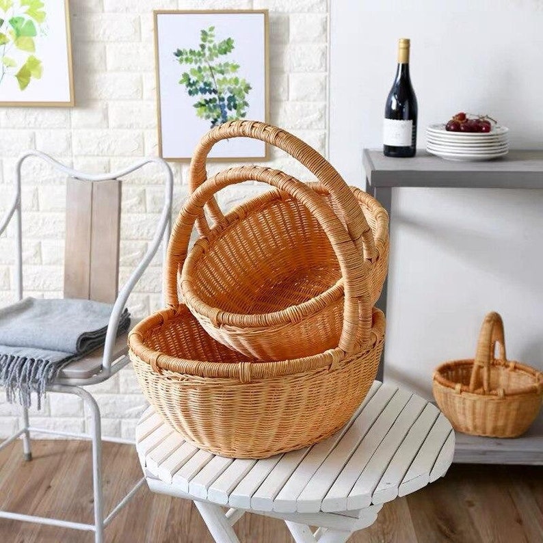 Handmade rattan woven food fruit large capacity portable outdoor picnic vegetable storage basket Picnic basket