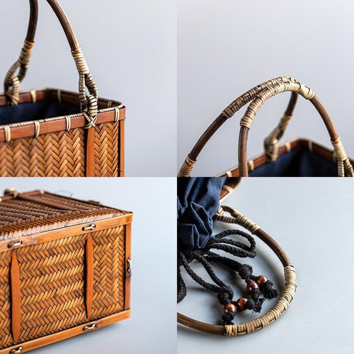 Japanesestyle Bamboo Woven Storage Bags Handmade Retro Etsy