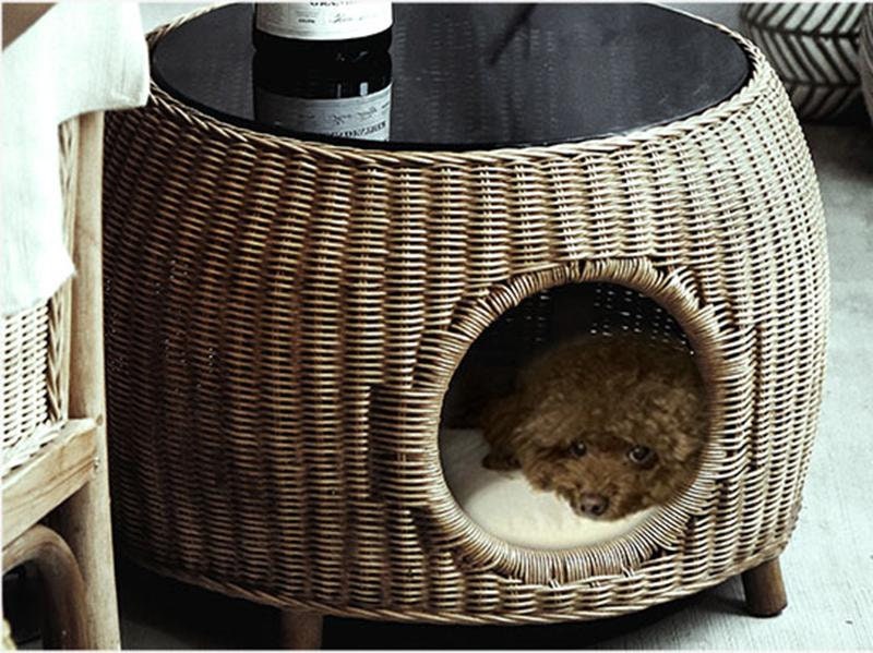 Coffee Table Wood House Rattan Cat Bed Dog and Cat House Etsy