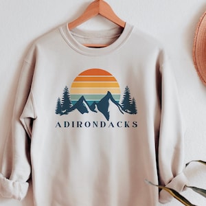 Adirondacks Crewneck Sweatshirt Retro Sunset Mountain Sweatshirt Hiking Sweatshirt New York Sweatshirt Outdoor Sweatshirt Hiking Shirt