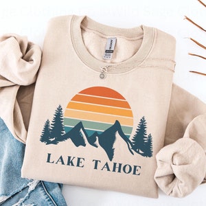 Lake Tahoe Crewneck Sweatshirt, Retro Sunset Mountain Sweatshirt, Hiking Sweatshirt, Ski Sweatshirt, Vacation Sweatshirt, Travel Sweatshirt