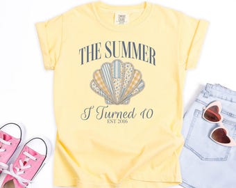 The Summer I Turned 10 Shirt, 10th Birthday Girl Shirt, Gifts for 10 Year Old Girl, Faux Patchwork Beach Birthday Tshirt