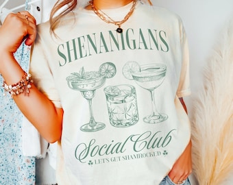 St Patricks Day Shirt, Shenanigans Social Club Shirt, Lets Get Shamrocked Funny St Patricks Day Drinking Shirt, St Pattys Pub Crawl Shirt