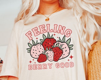 Feeling Berry Good Strawberry Print Retro Shirt Strawberry Shirt Botanical Shirt Fruit Tee Fruit Shirt Fruit Print Shirt Strawberry Tshirt