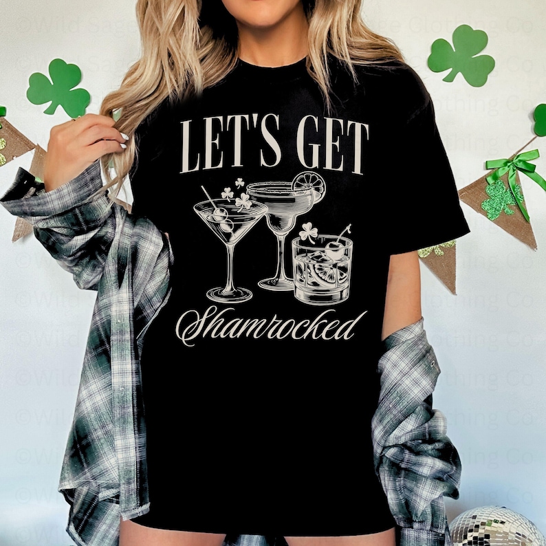 Lets Get Shamrocked St Patricks Day Shirt, Funny Saint Patricks Day Drinking Shirt, St Pattys Day Pub Crawl Shirt, St Patricks Day Tshirt Black