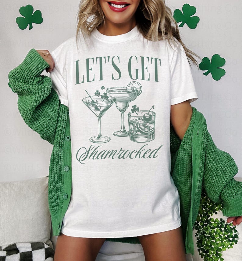 Lets Get Shamrocked St Patricks Day Shirt, Funny Saint Patricks Day Drinking Shirt, St Pattys Day Pub Crawl Shirt, St Patricks Day Tshirt White
