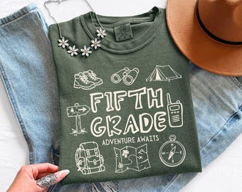 5th Grade Teacher Shirt, Adventure Awaits Camping Teacher Shirt, Back to School Fifth Grade Teacher Tshirt