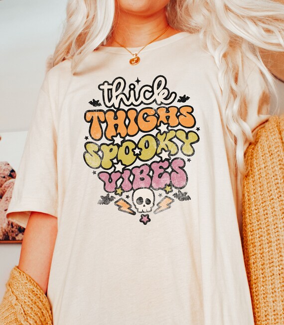 Thick Thighs and Spooky Vibes Skull Shirt Retro Halloween - Etsy