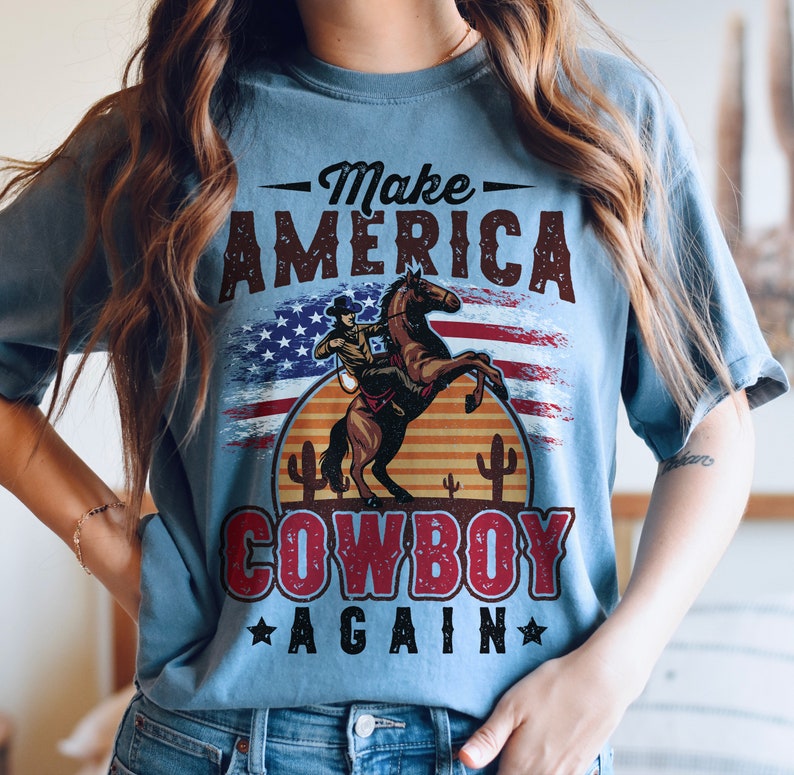 Make America Cowboy Again Comfort Colors Western Graphic Tee - Etsy