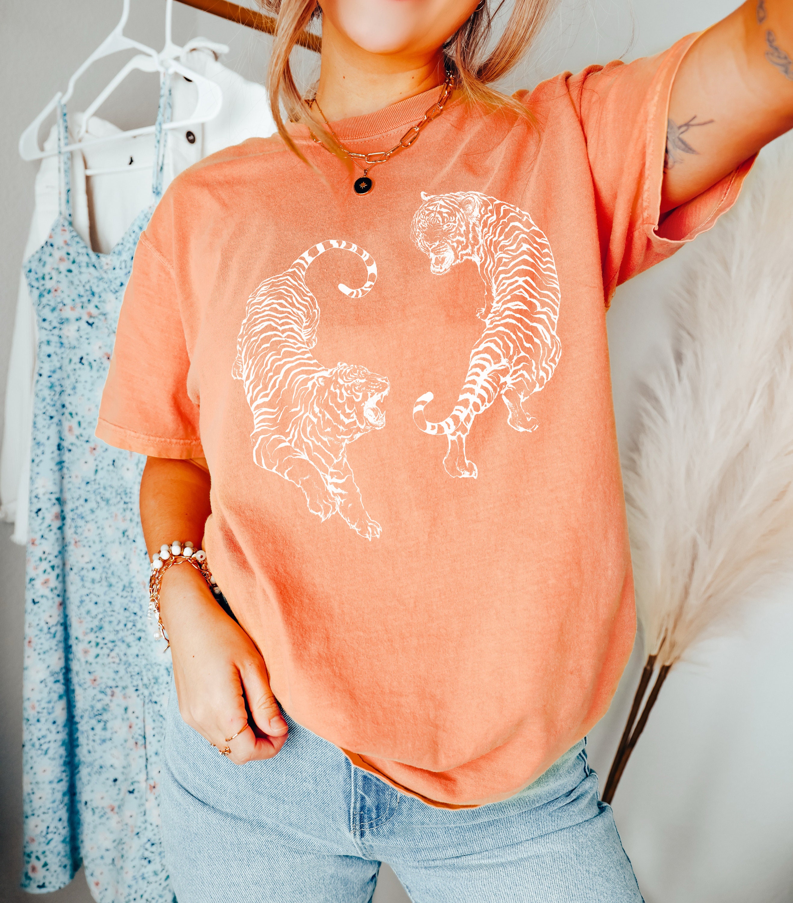 Yin Yang Tiger Comfort Colors Graphic Tee Aesthetic Clothes