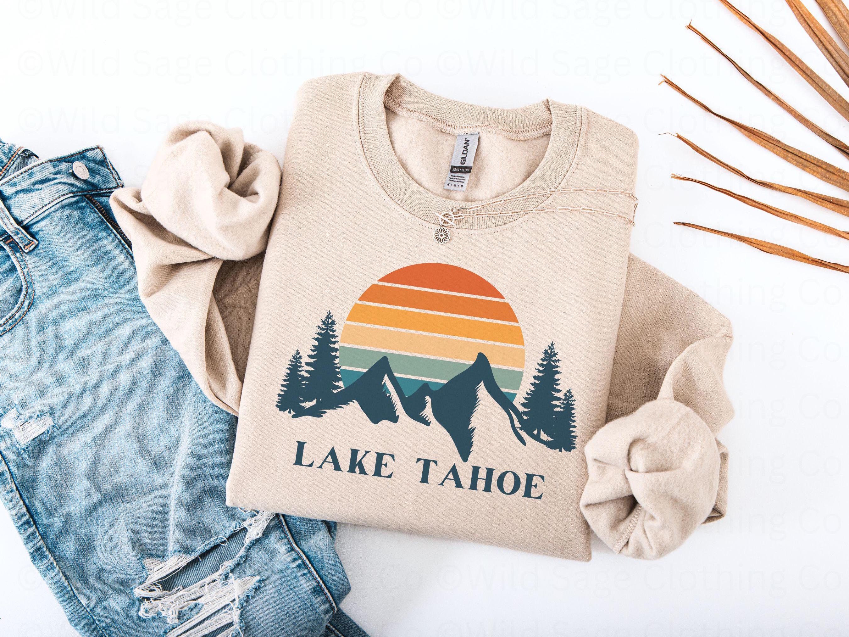 Lake Tahoe Crewneck Sweatshirt, Retro Sunset Mountain Sweatshirt, Hiking Sweatshirt, Ski Sweatshirt, Vacation Sweatshirt, Travel Sweatshirt