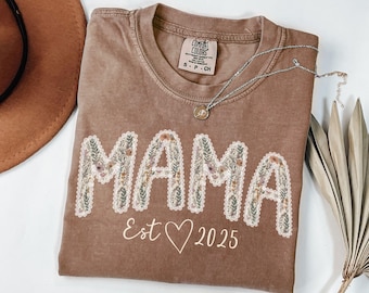 Comfort Colors Floral Mama Shirt, New Mom Gift, Baby Shower Gift for Mom, Pregnancy Announcement Mom Tshirt, Expecting Mom Birthday Gift