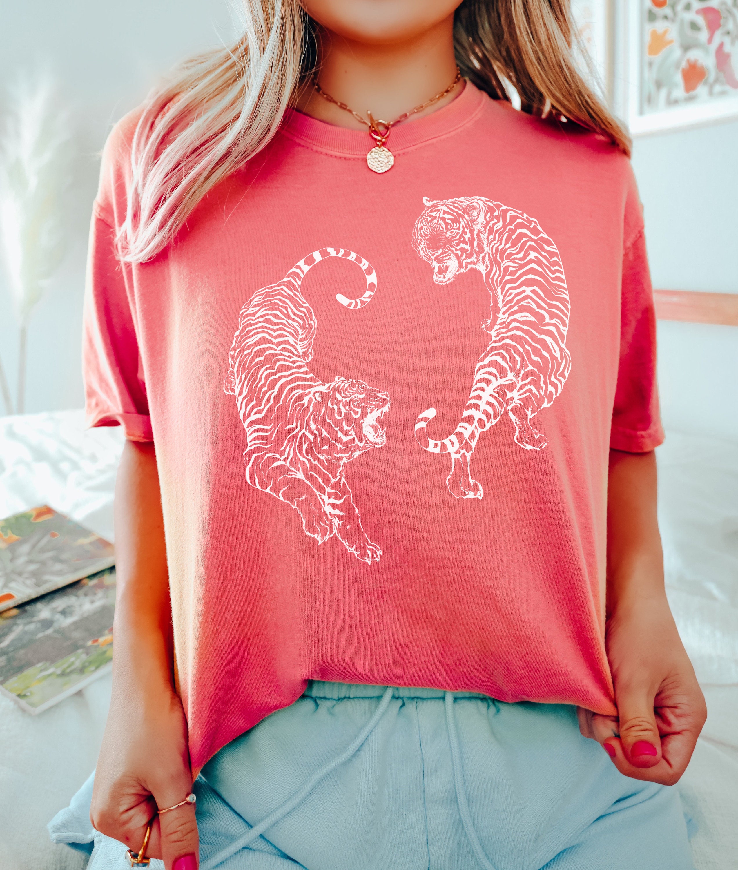 Yin Yang Tiger Comfort Colors Graphic Tee Aesthetic Clothes
