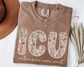 ICU Nurse Shirt, Floral Intensive Care Unit Shirt, ICU Nurse Gifts, Faux Pearl Graphic