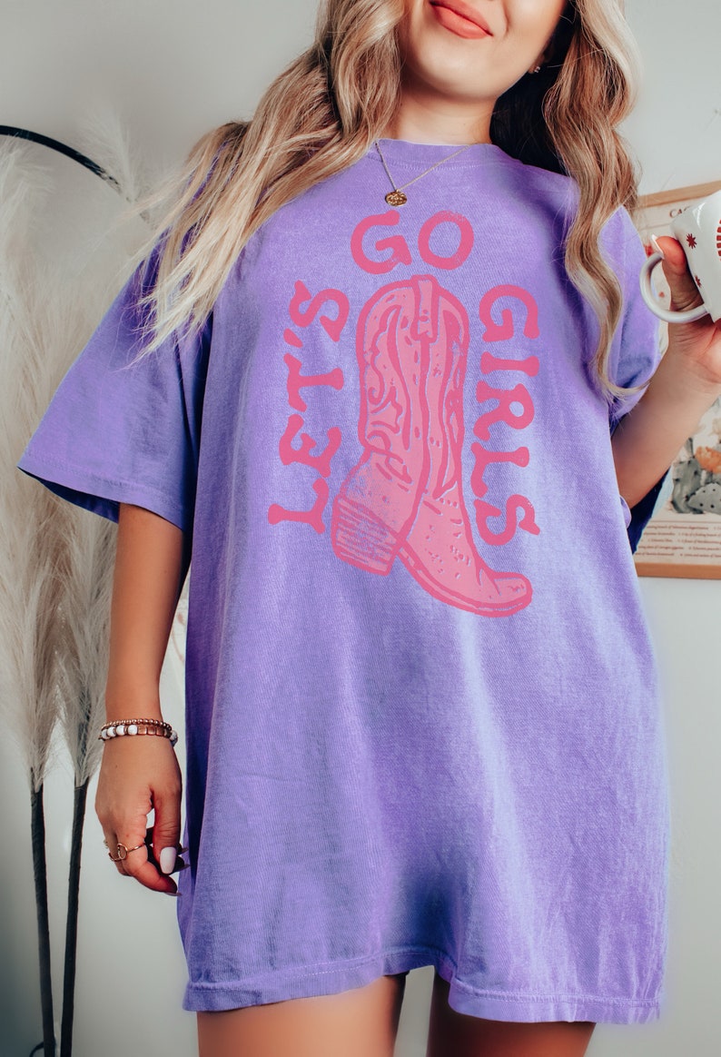Comfort Colors Lets Go Girls Shirt, Cowgirl Bachelorette Bridal Party Shirts, Country Music Shirt, Nashville Girls Trip Western Graphic Tee Violet