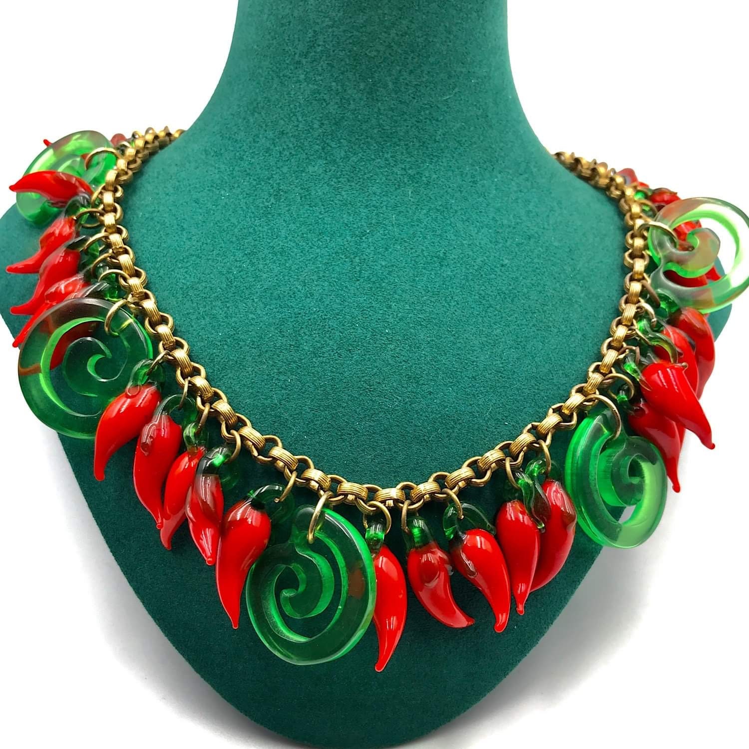 Poured Glass Vintage Necklace With Chilli Peppers Etsy