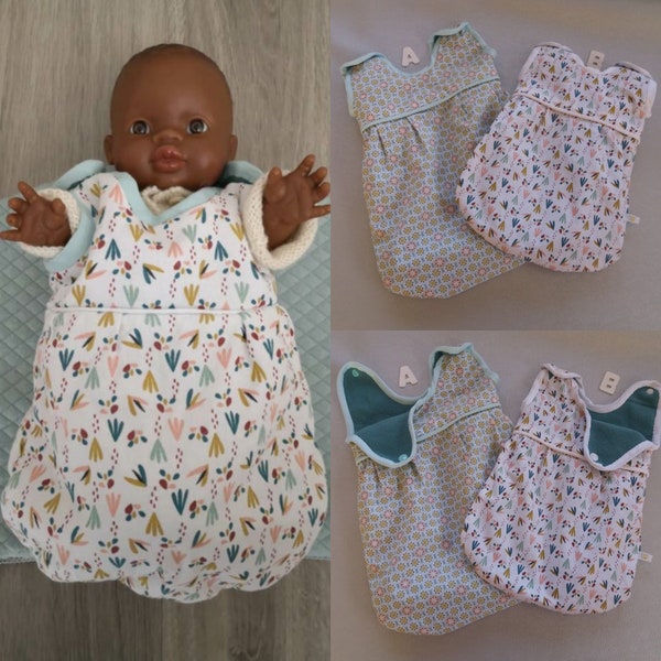 GIGOTEUSE POUR POUPEE réversible imprimé coton et tissu polaire - Turbulette pour poupon