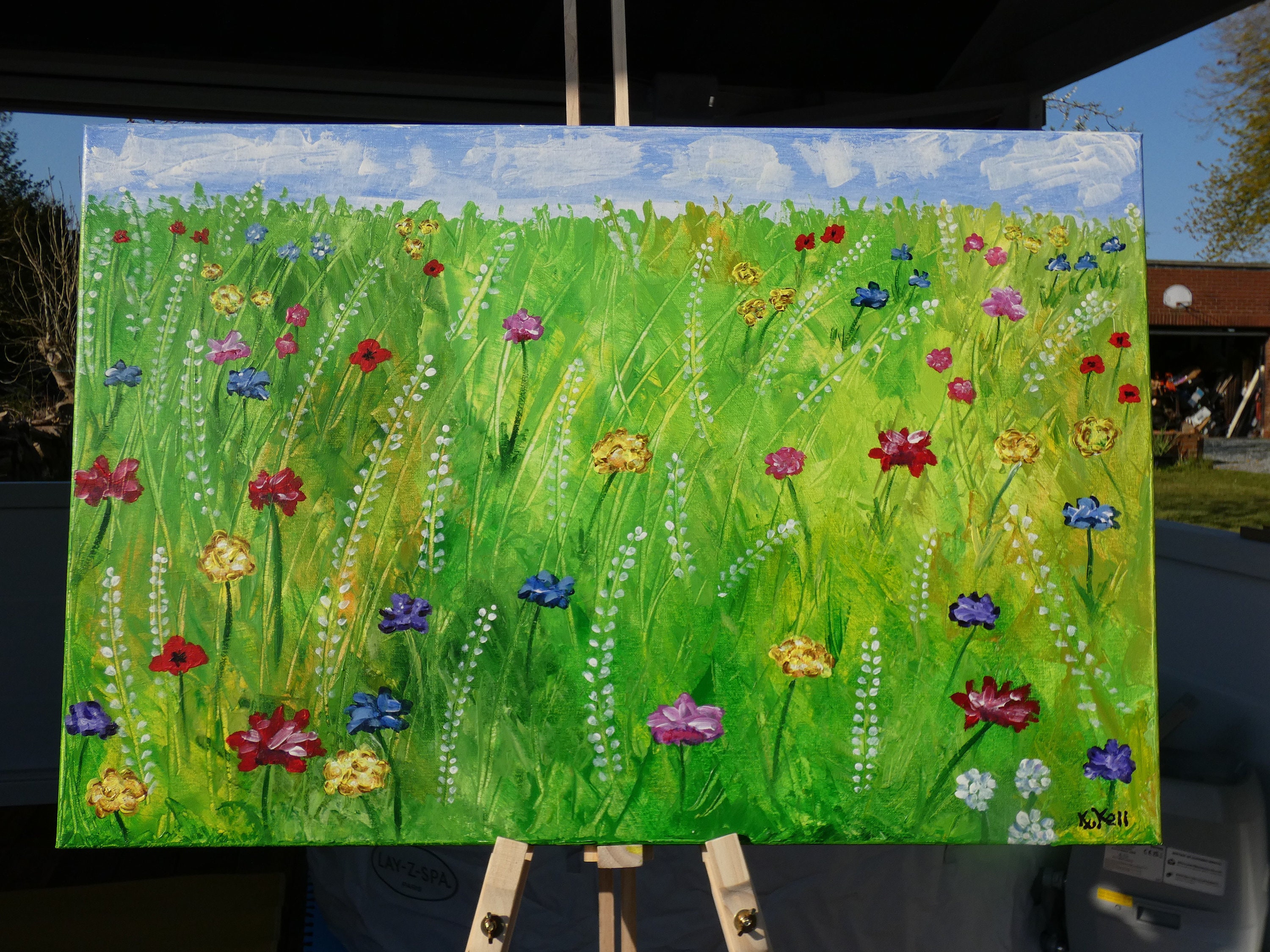 Wild Flower Meadow Original Acrylic Painting Stretched Etsy