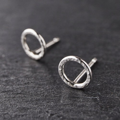 Circle Stud Earrings Silver Geometric Studs Brushed Gold Etsy
