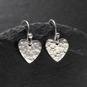 Handmade Hammered Silver Heart  Drop Earrings