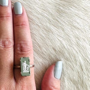Vintage Wedgwood Sage Green Jasperware sterling silver ring