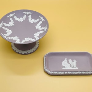 Vintage Wedgwood Lilac Jasperware footed cake plate