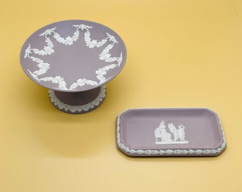 Vintage Wedgwood Lilac Jasperware footed cake plate