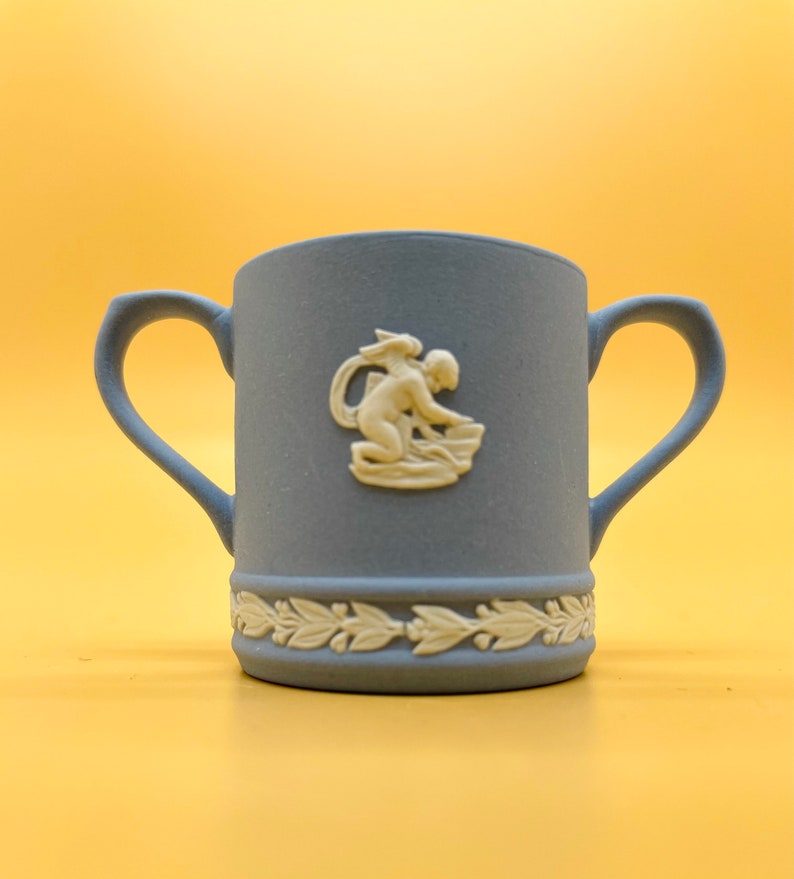 Rare Vintage Wedgwood Blue Jasperware Miniature Loving Cups Set of 6