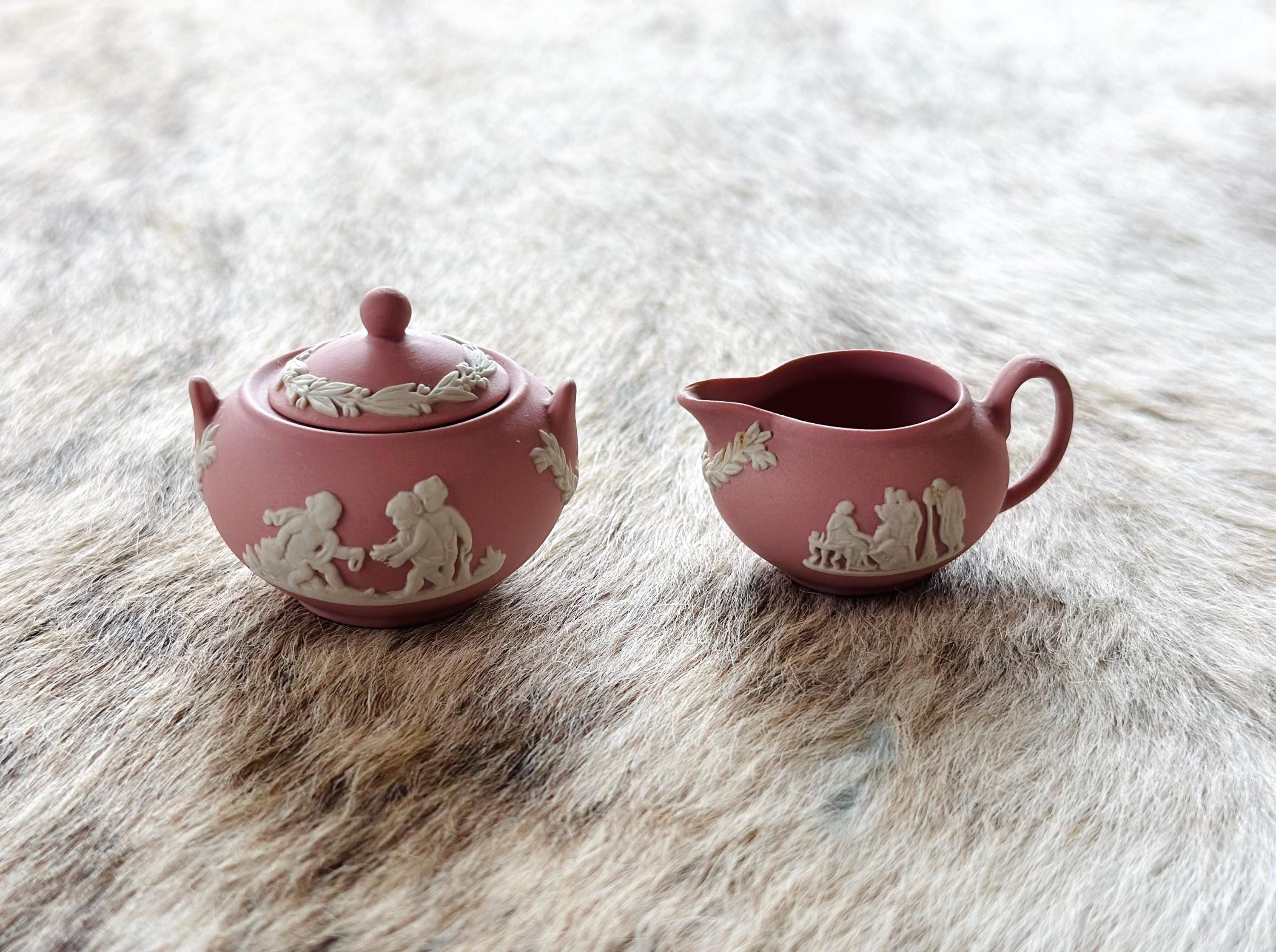 Rare Vintage Pink Jasperware Miniatures Tea Set. Teapot, Cup