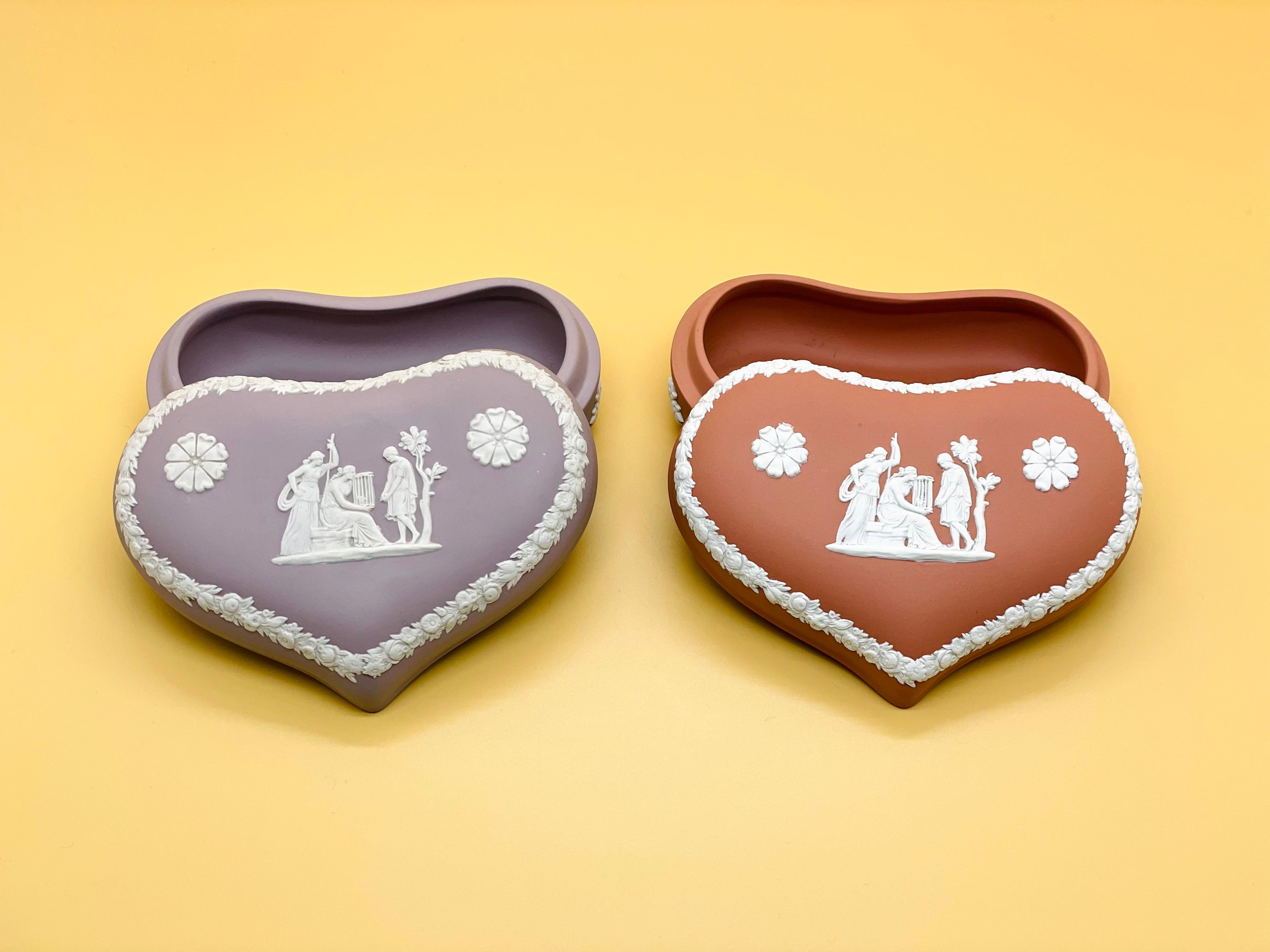 Rare Wedgwood Lilac or Terra Cotta Jasperware heart shaped trinket boxes