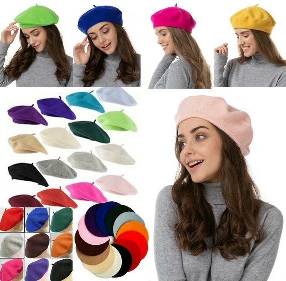Plain Beret Hat Wool Autumn Women Girls 