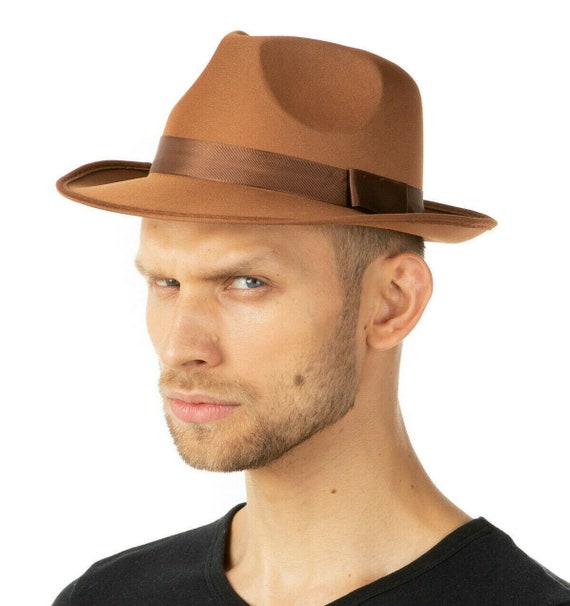 Brown Gangster Hat Fancy Dress Costume 