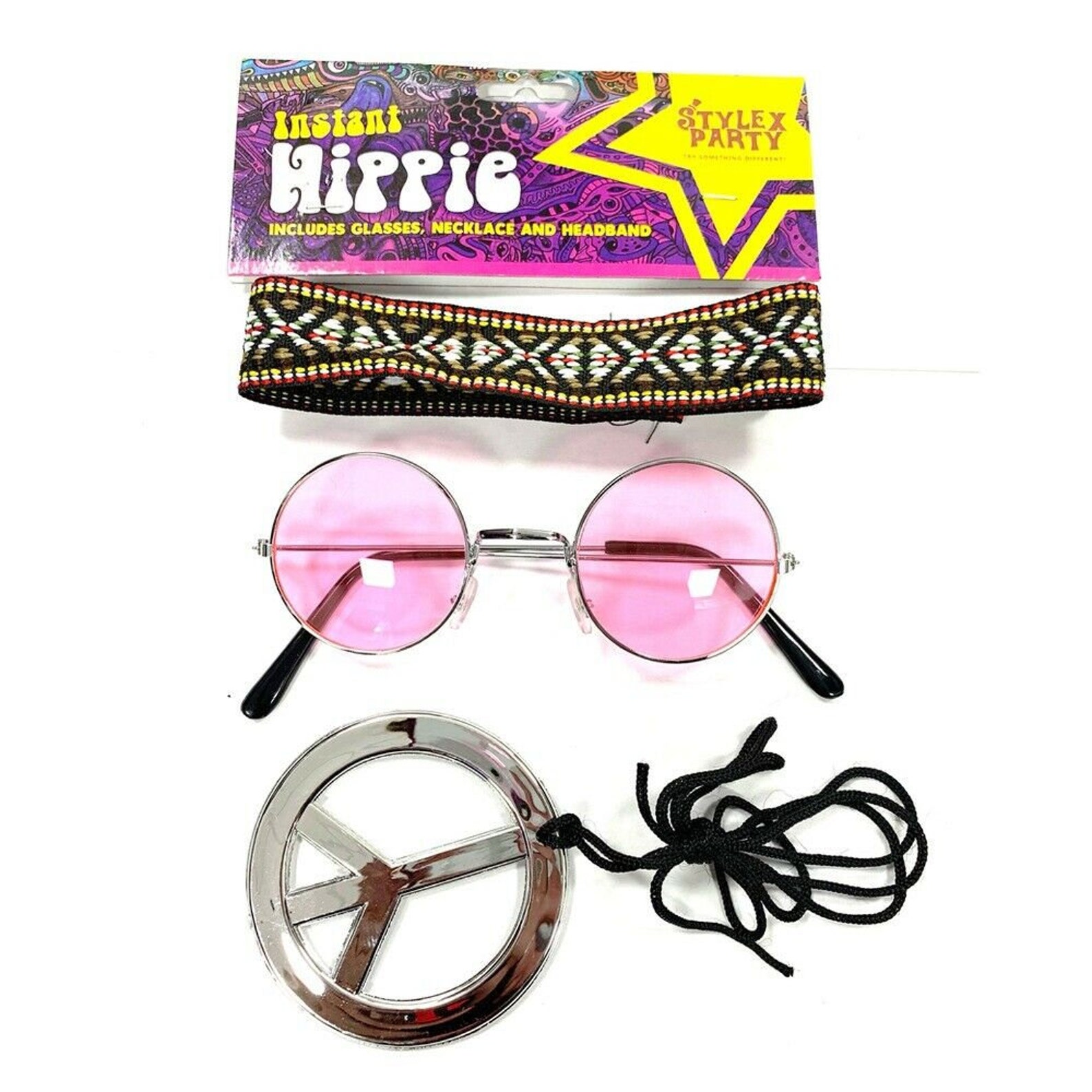 Pink Hippy Kit Fancy Dress Glasses Set Costume Hippie 1960 Etsy