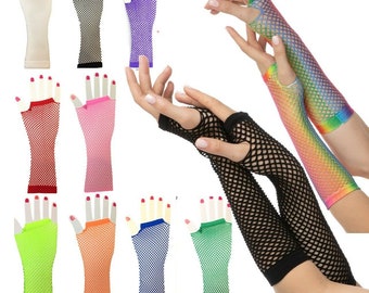 Blulu 80/'s Lace Headband Neon Earrings Fingerless Fishnet Gloves for 80/'s Party