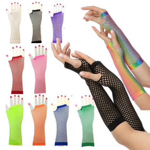 Neon Colours Short Fishnet Fancy Dress Fingerless Gloves HOT PINK 80s Dance Wear Neon Colours Short Fishnet Fancy Dress Fingerless Gloves HOT PINK 80s Dance Wear