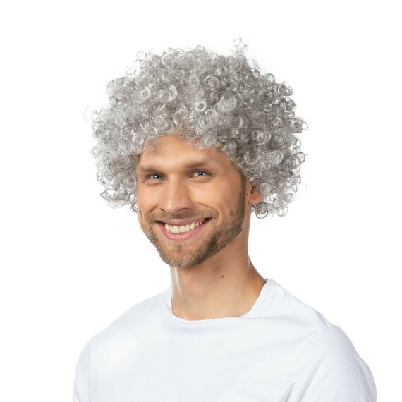 CURLY SILVER GREY AFRO FANCY DRESS WIGS FUNKY DISCO CLOWN MENS LADIES COSTUME 
